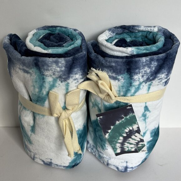 POTTERY BARN TEEN Set of 2 Tie Dye Burst Beach Towels BLUE/TEAL/NAVY NEW PB TEEN - Picture 3 of 8